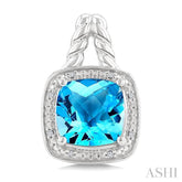 8 MM Cushion Shape Blue Topaz and 1/20 Ctw Single Cut Diamond Semi-Precious Earrings in Sterling Silver